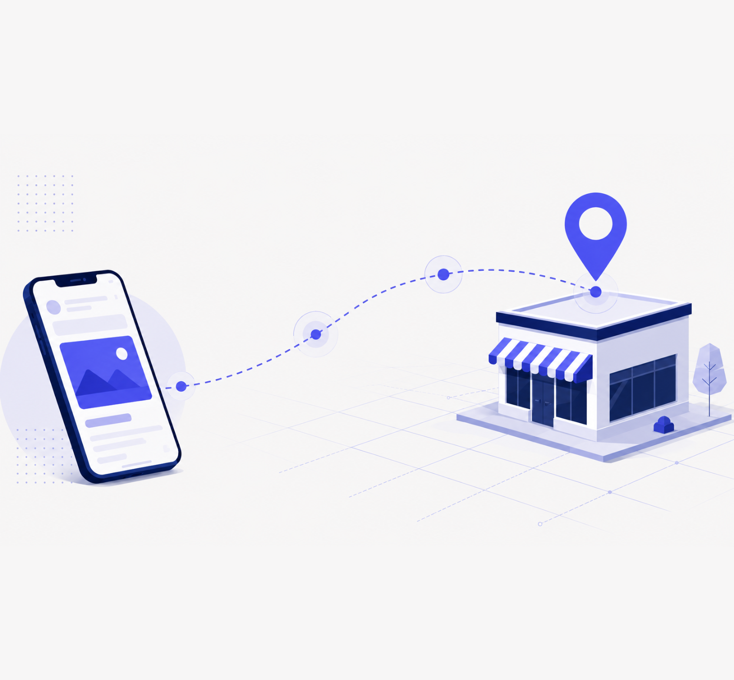 A phone connected by a path to a storefront location